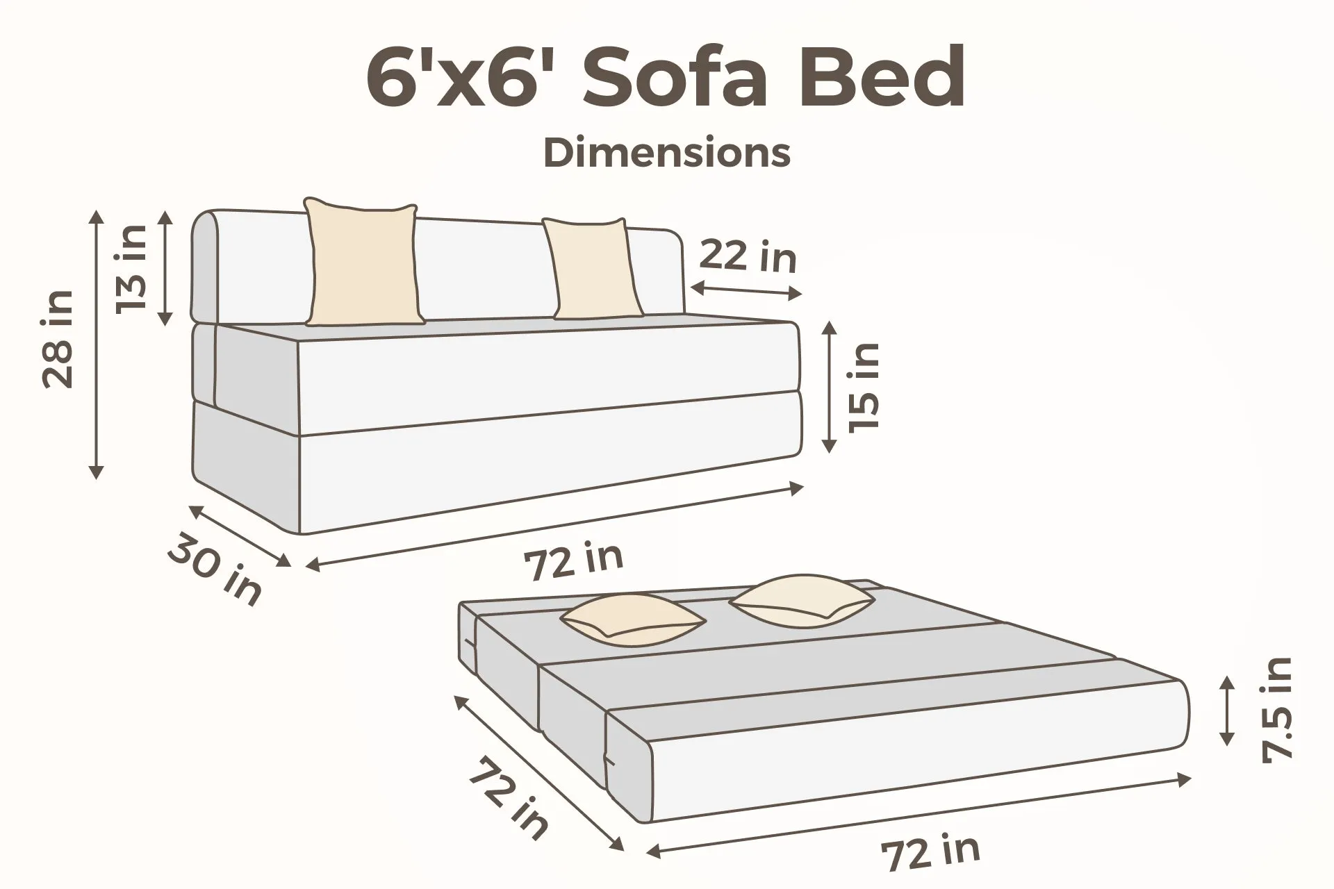 Jute Sofa Bed, Dark Grey | 6 x 6, Three Seater | 3 Thread Bare Cushions