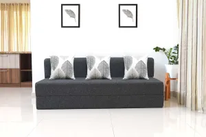 Jute Sofa Bed, Dark Grey | 6.5 x 6, Three Seater | 3 Thread Bare Cushions