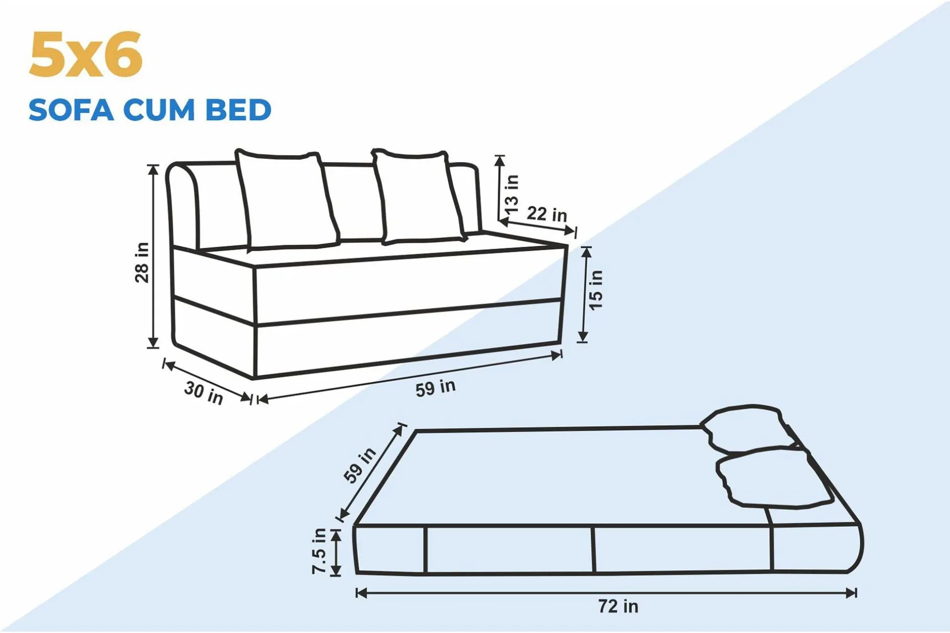 Jute Sofa Bed, Malt Brown | 5 x 6, Three Seater | 2 Jharokha Cushions