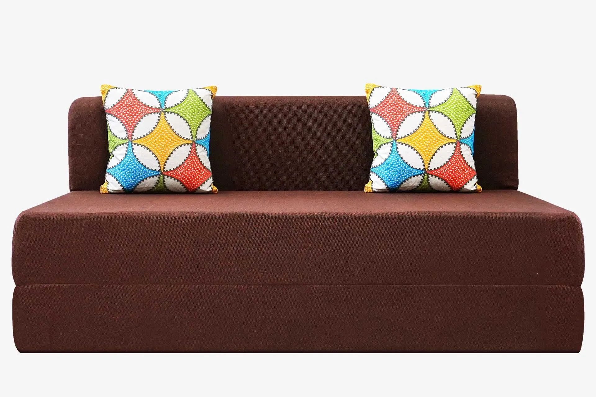 Jute Sofa Bed, Malt Brown | 5 x 6, Three Seater | 2 Jharokha Cushions