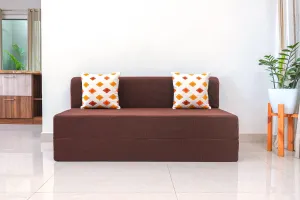 Jute Sofa Bed, Malt Brown | 6 x 6, Three Seater | 2 Diamond Cushions