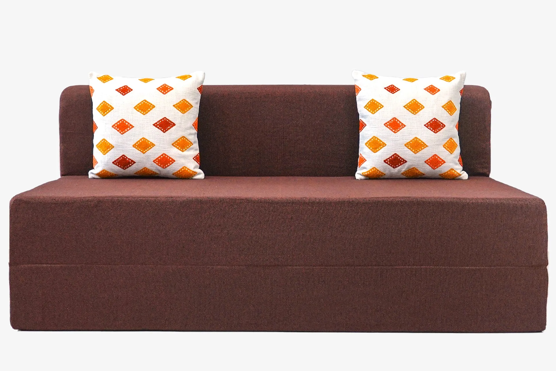 Jute Sofa Bed, Malt Brown | 6 x 6, Three Seater | 2 Diamond Cushions