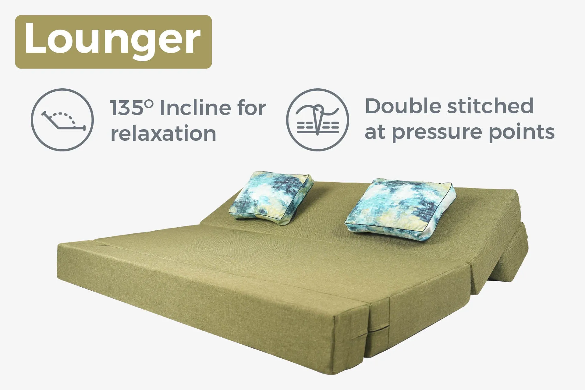 Jute Sofa Bed, Olive Green | 6 x 6, Three Seater | 2 Ocean Hues Cushions