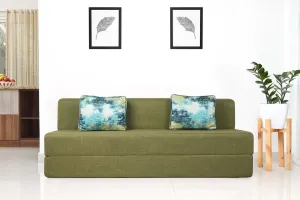 Jute Sofa Bed, Olive Green | 6 x 6, Three Seater | 2 Ocean Hues Cushions