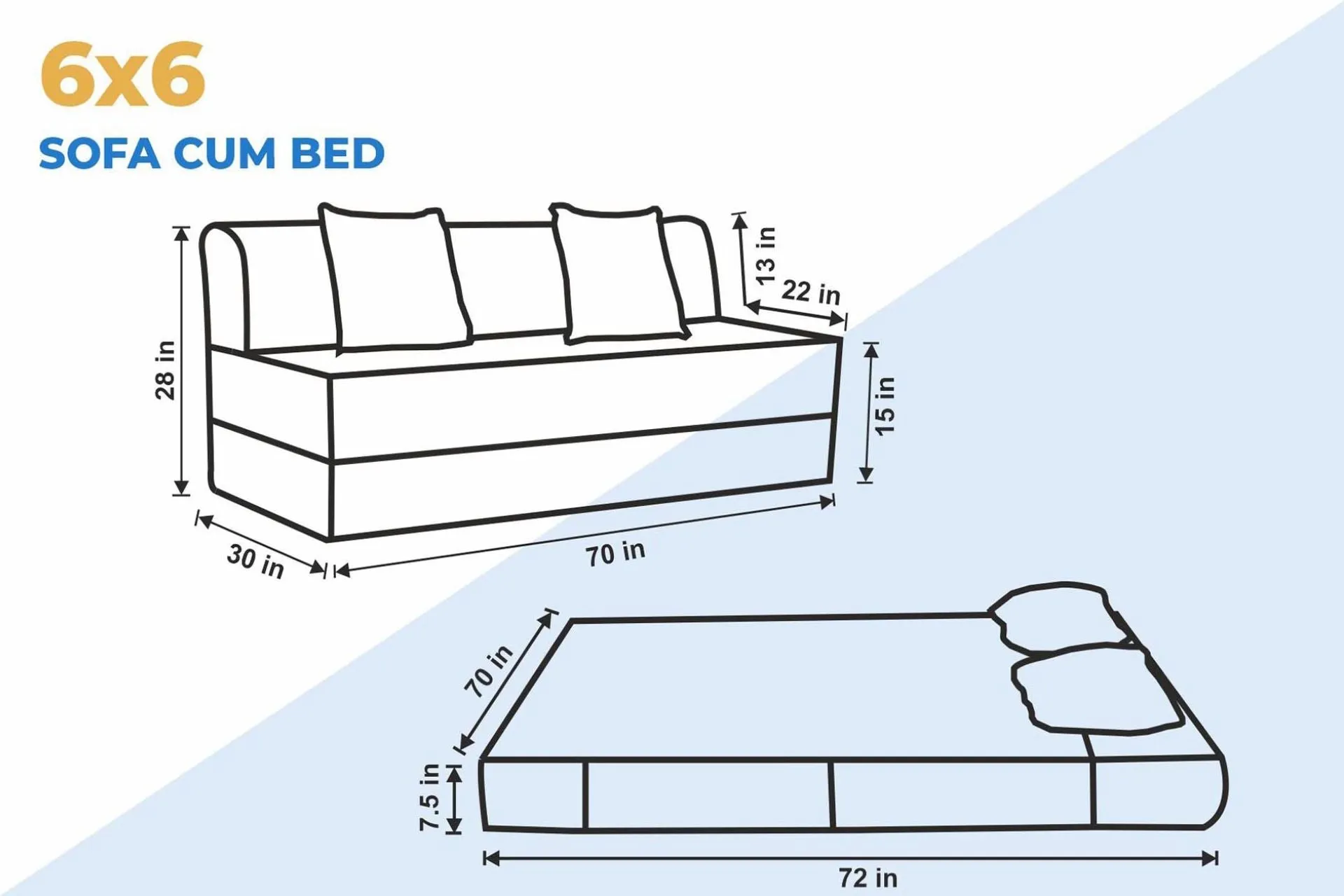 Jute Sofa Bed, Silver | 6 x 6, Three Seater | 3 Semicircle Cushions