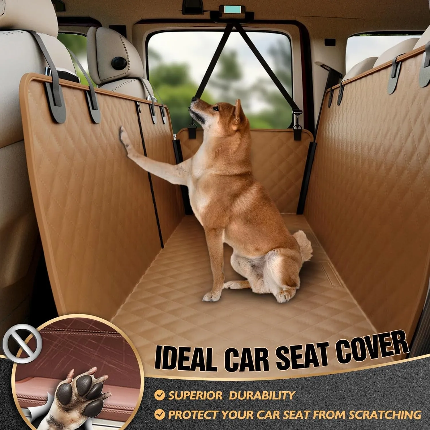 K KNODEL Dog Seat Cover, Waterproof Car Seat Cover for Pets, Pet Seat Cover Dog Hammock, Heavy Duty Scratch Proof Pet Back Seat Covers, Zippered Side Flaps for Cars, Trucks and Suvs (Brown)