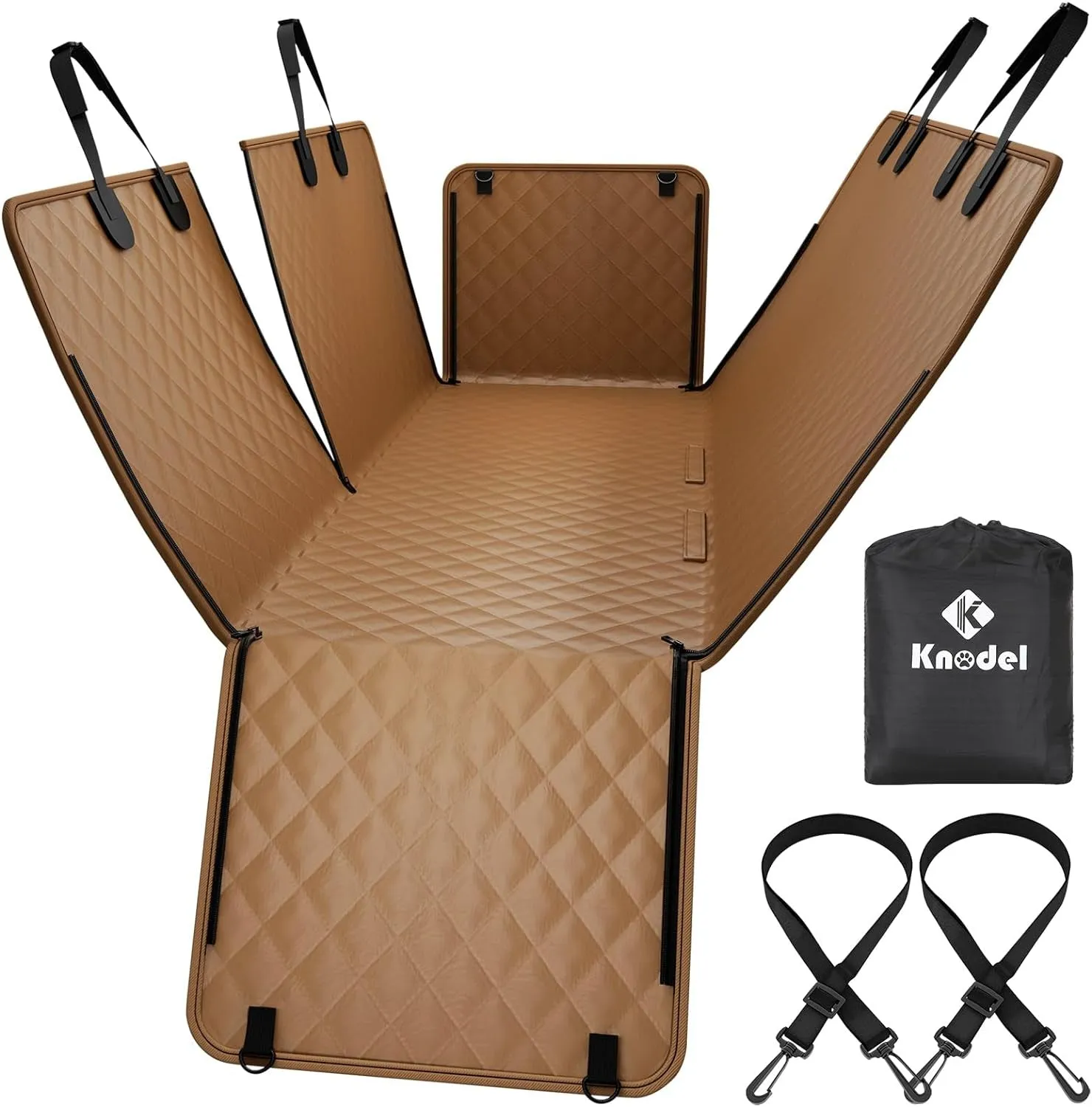 K KNODEL Dog Seat Cover, Waterproof Car Seat Cover for Pets, Pet Seat Cover Dog Hammock, Heavy Duty Scratch Proof Pet Back Seat Covers, Zippered Side Flaps for Cars, Trucks and Suvs (Brown)