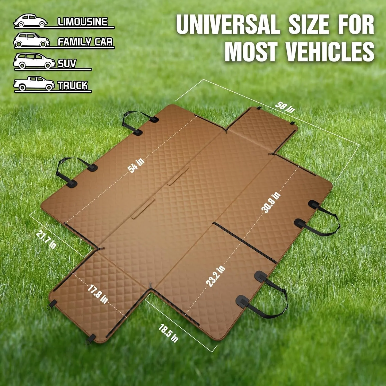 K KNODEL Dog Seat Cover, Waterproof Car Seat Cover for Pets, Pet Seat Cover Dog Hammock, Heavy Duty Scratch Proof Pet Back Seat Covers, Zippered Side Flaps for Cars, Trucks and Suvs (Brown)