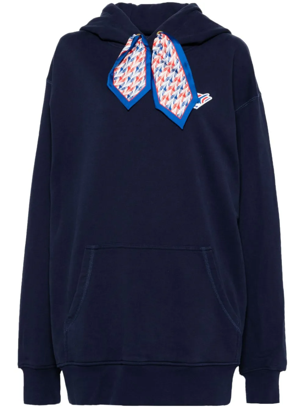 logo patch silk scarf hoodie