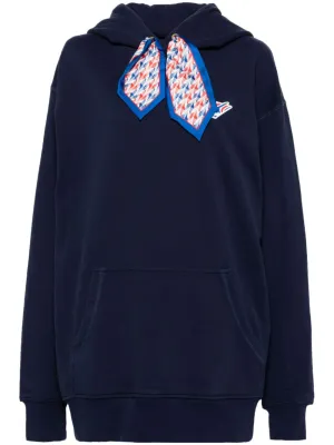 logo patch silk scarf hoodie