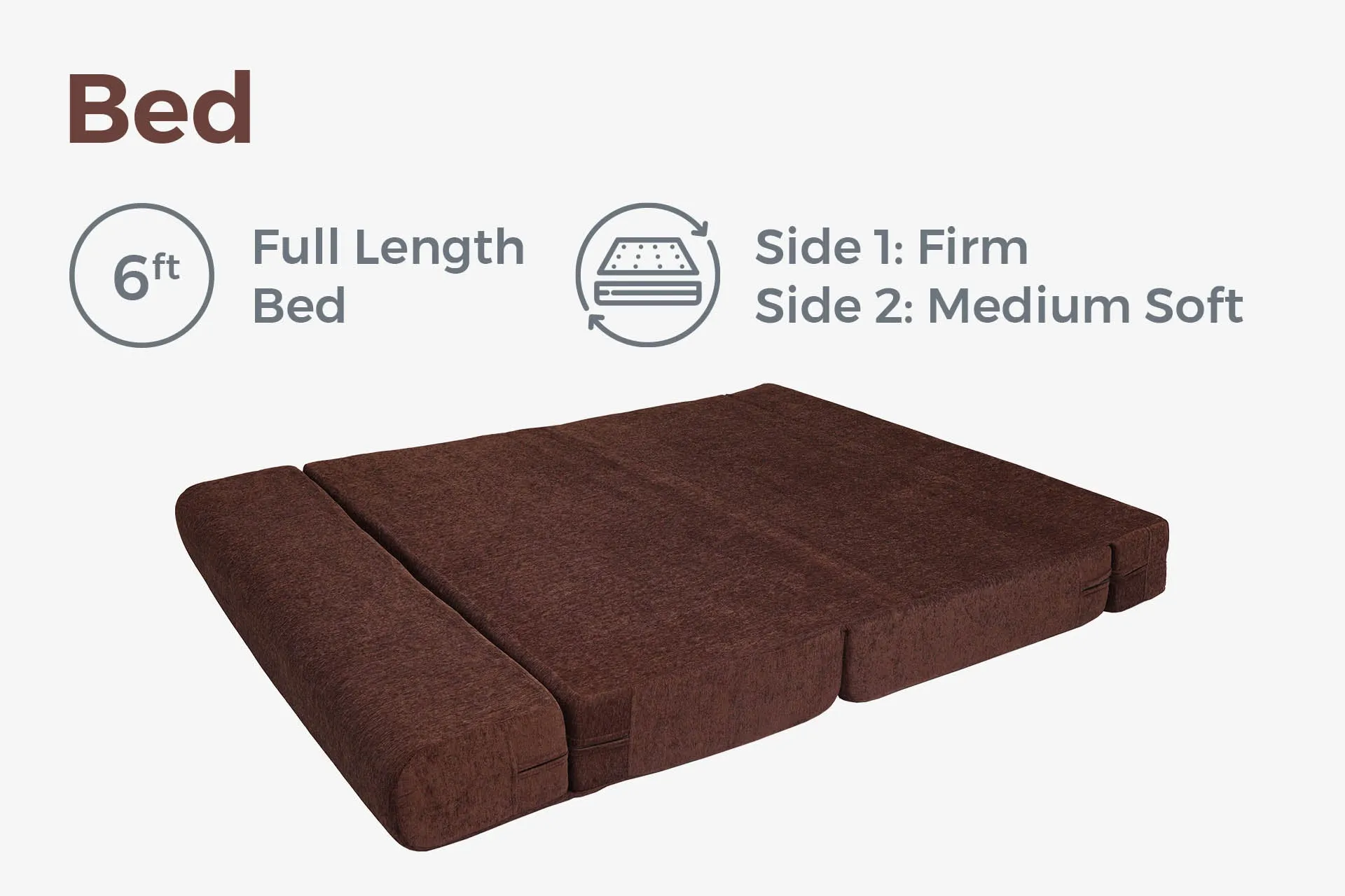 Molfino Sofa Bed, Brown | 5 x 6, Three Seater | 2 Jharoka Cushions