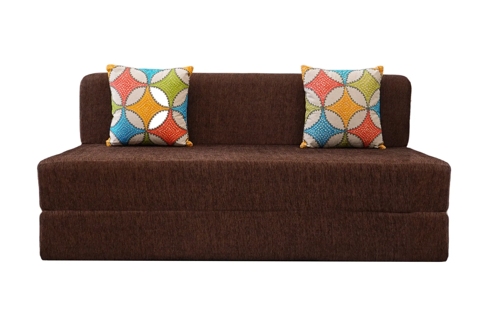 Molfino Sofa Bed, Brown | 6 x 6.5, Three Seater | 2 Jharokha Cushions