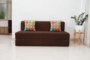 Molfino Sofa Bed, Brown | 6 x 6.5, Three Seater | 2 Jharokha Cushions