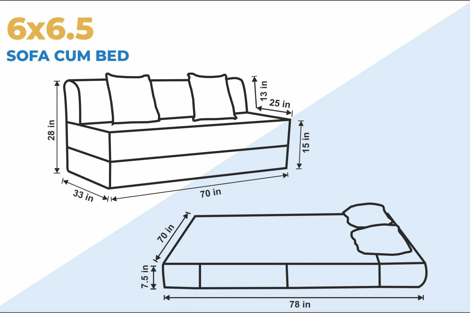 Molfino Sofa Bed, Brown | 6 x 6.5, Three Seater | 2 Jharokha Cushions