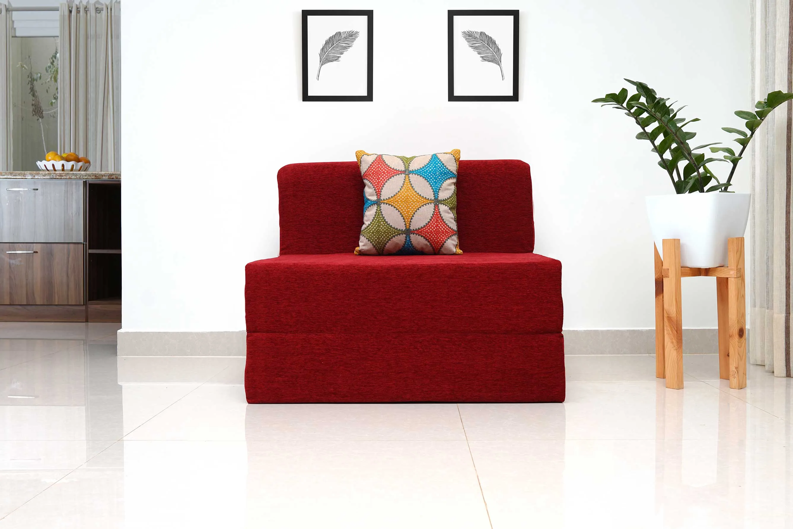 Molfino Sofa Bed, Maroon | 3 x 6, Single Seater | Jharoka Cushions