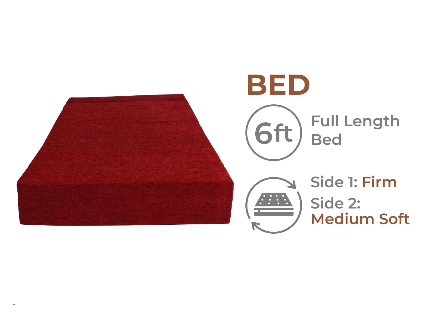 Molfino Sofa Bed, Maroon | 3 x 6, Single Seater | Jharoka Cushions
