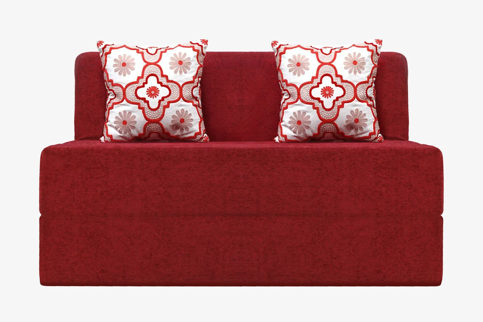 Molfino Sofa Bed, Maroon | 4 x 6, Double Seater | 2 Red Quartet Cushions