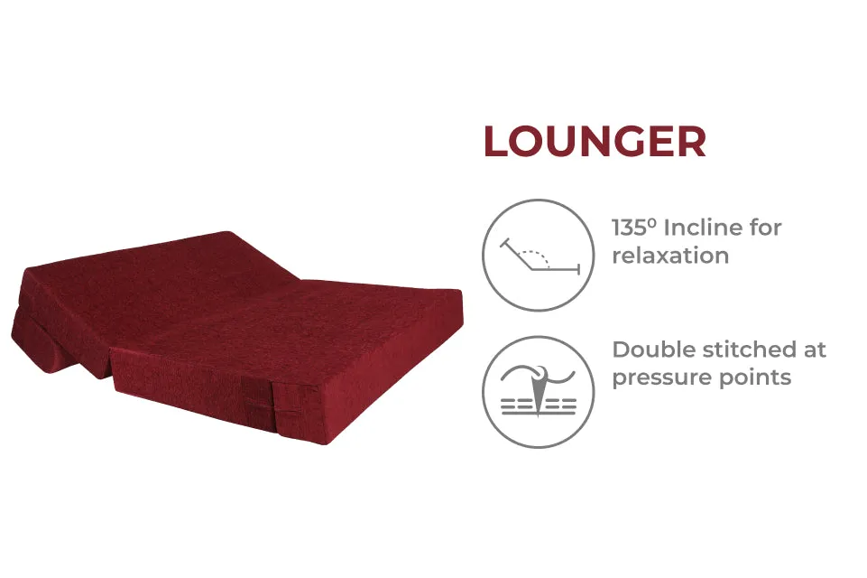 Molfino Sofa Bed, Maroon | 5 x 6, Three Seater | 3 Jharoka Cushions