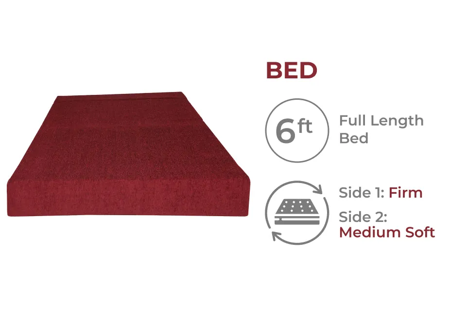 Molfino Sofa Bed, Maroon | 5 x 6, Three Seater | 3 Jharoka Cushions