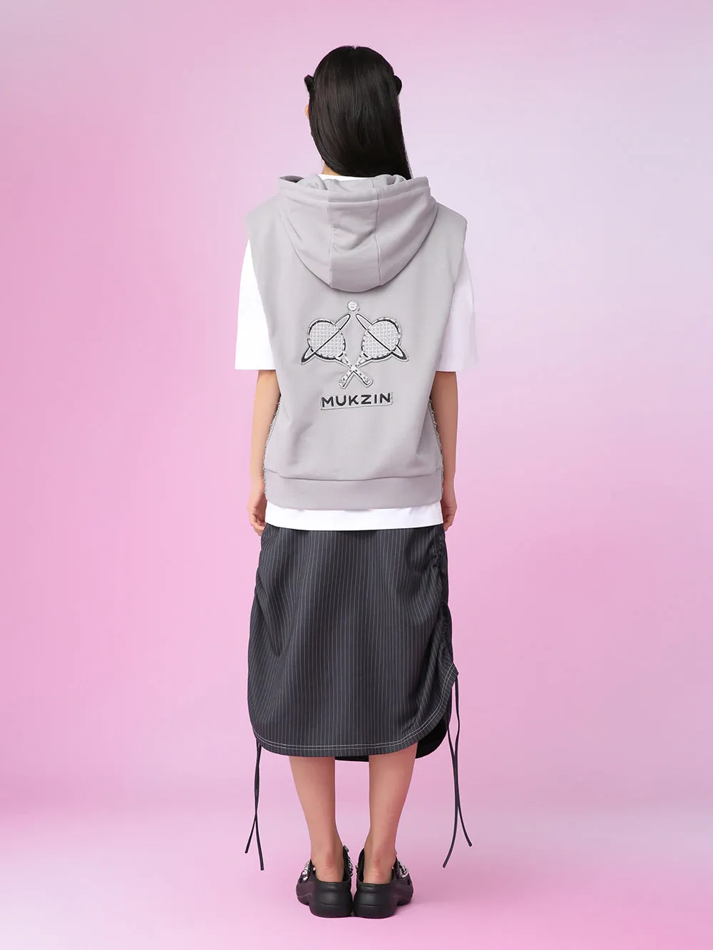 MUKZIN Casual Gray Hat Simple Sleeveless Hoodie
