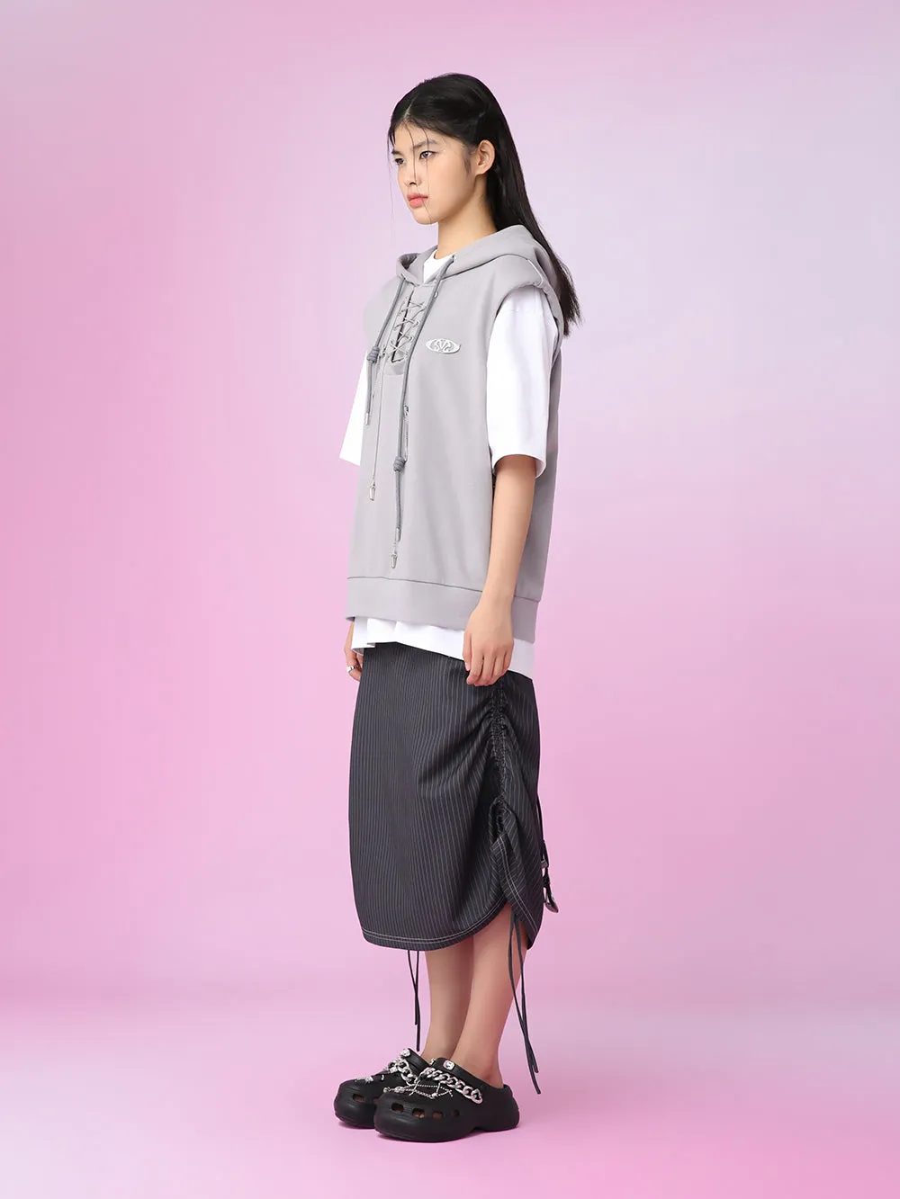 MUKZIN Casual Gray Hat Simple Sleeveless Hoodie