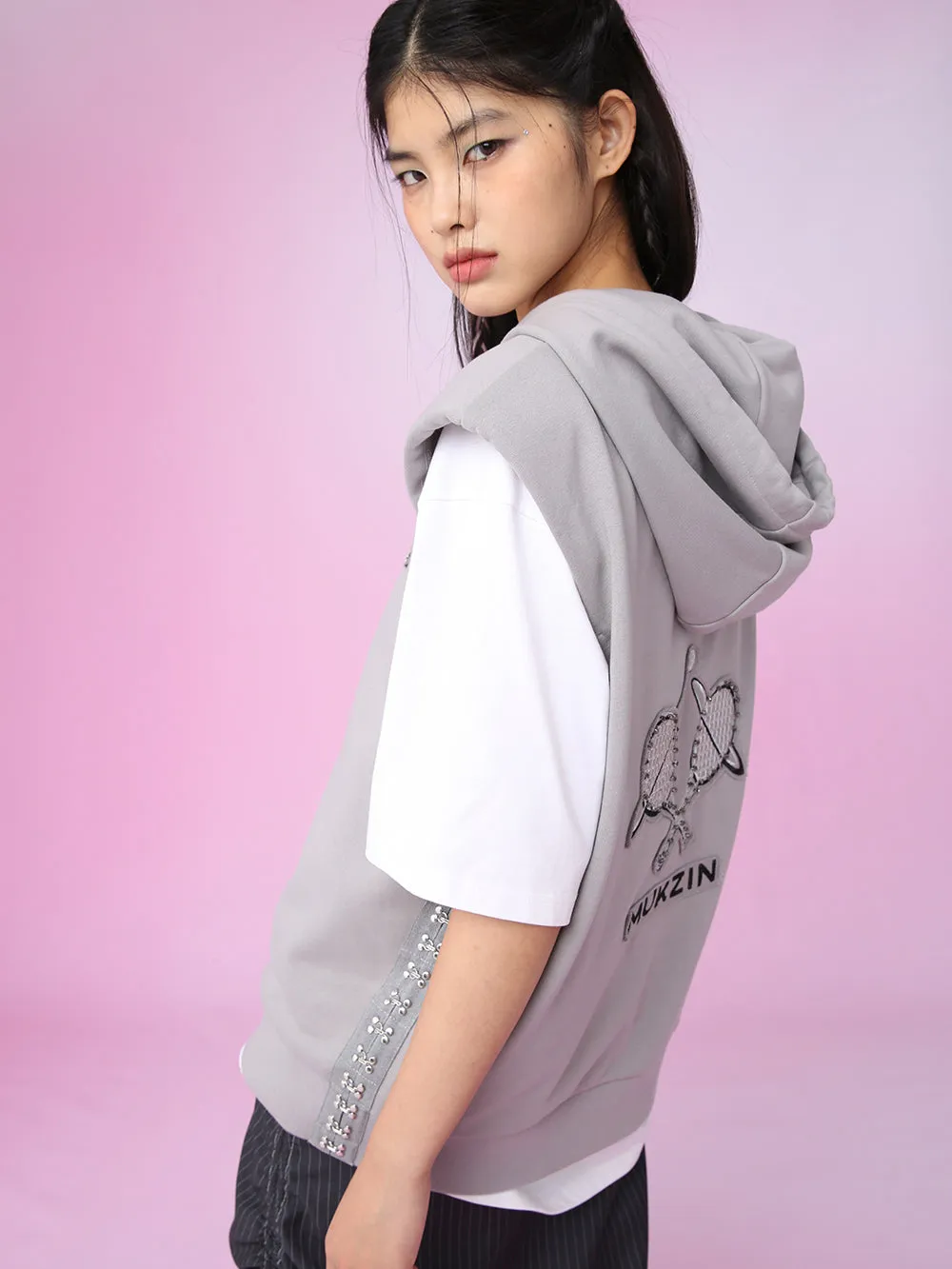 MUKZIN Casual Gray Hat Simple Sleeveless Hoodie