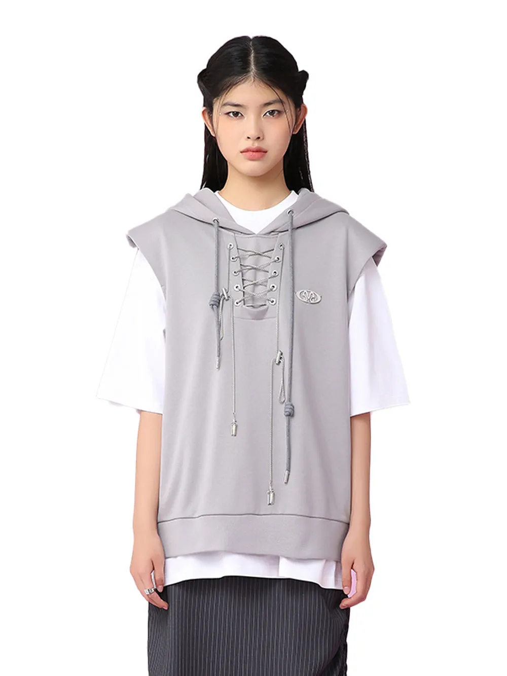 MUKZIN Casual Gray Hat Simple Sleeveless Hoodie