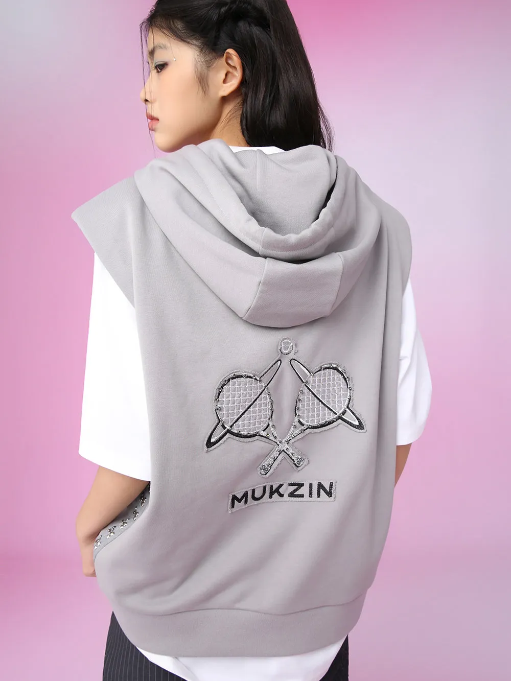 MUKZIN Casual Gray Hat Simple Sleeveless Hoodie