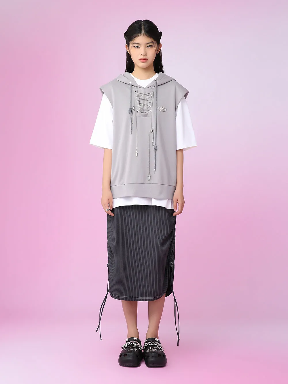 MUKZIN Casual Gray Hat Simple Sleeveless Hoodie