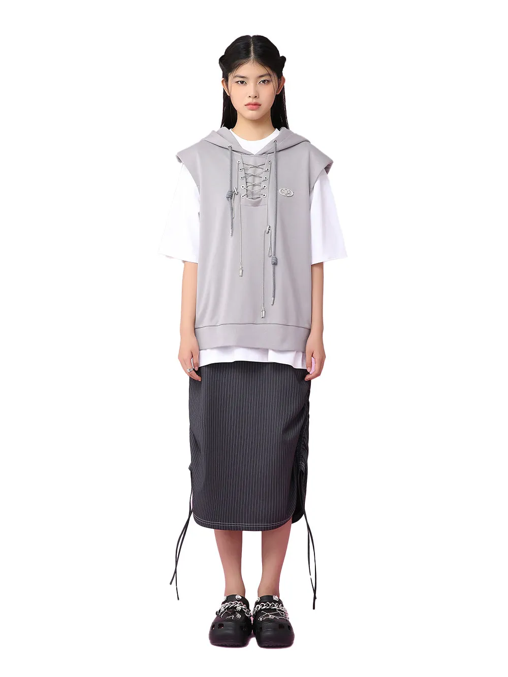 MUKZIN Casual Gray Hat Simple Sleeveless Hoodie