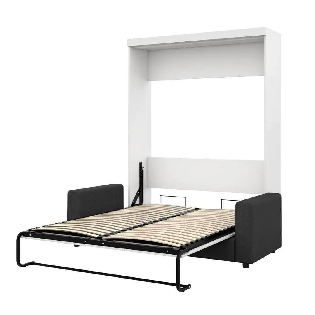 Nebula Queen White Murphy Wall Bed and Grey Sofa