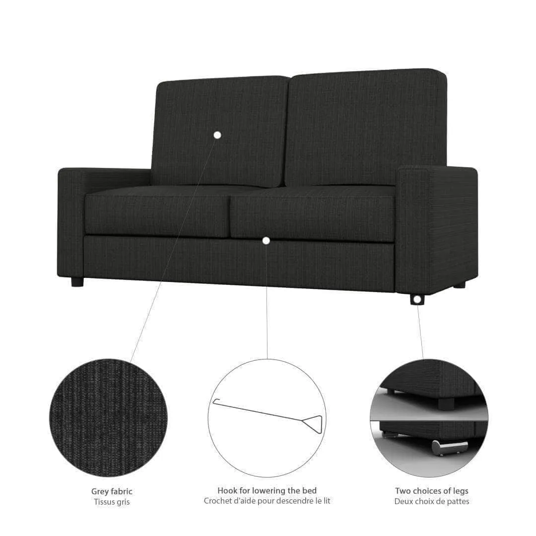 Nebula Queen White Murphy Wall Bed and Grey Sofa