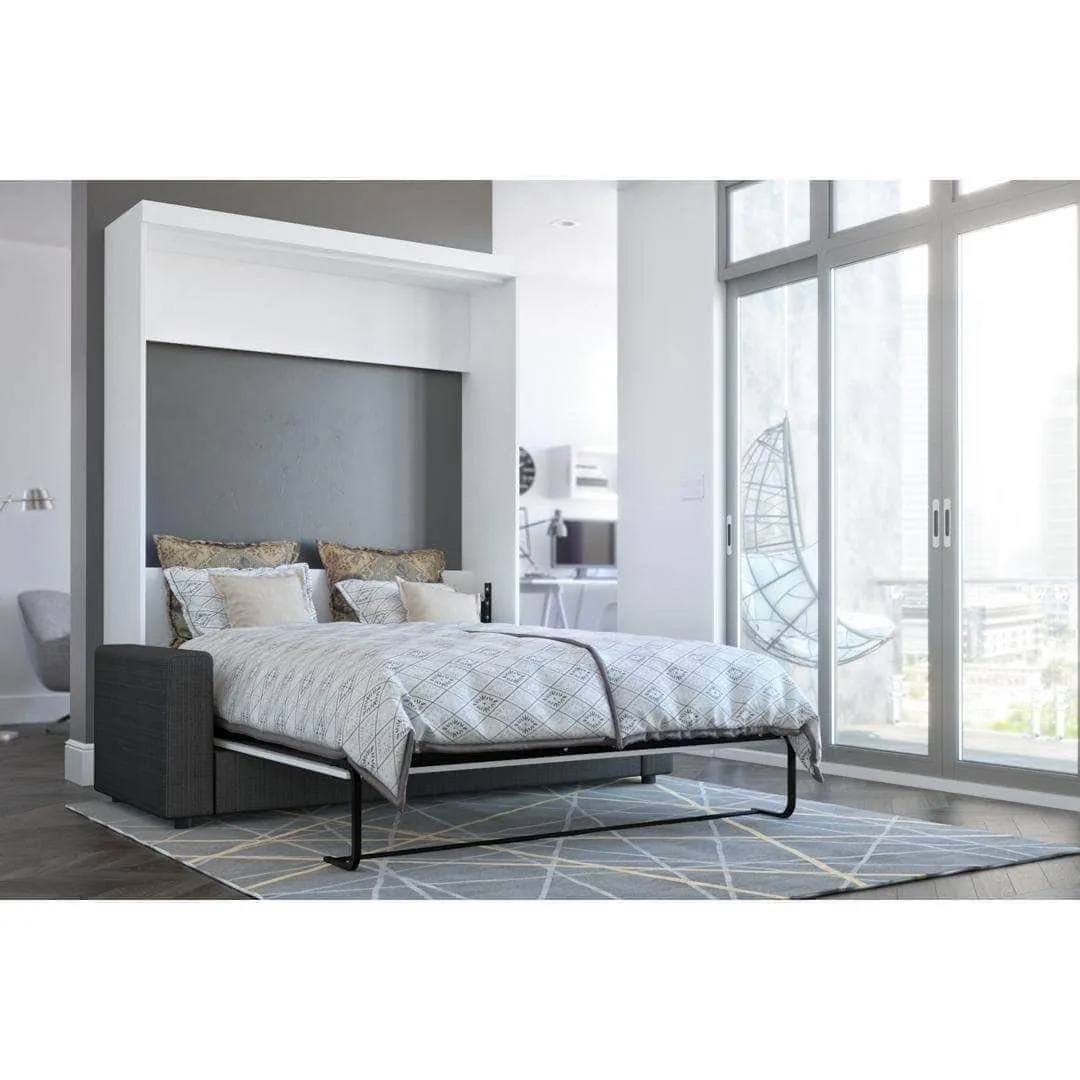 Nebula Queen White Murphy Wall Bed and Grey Sofa