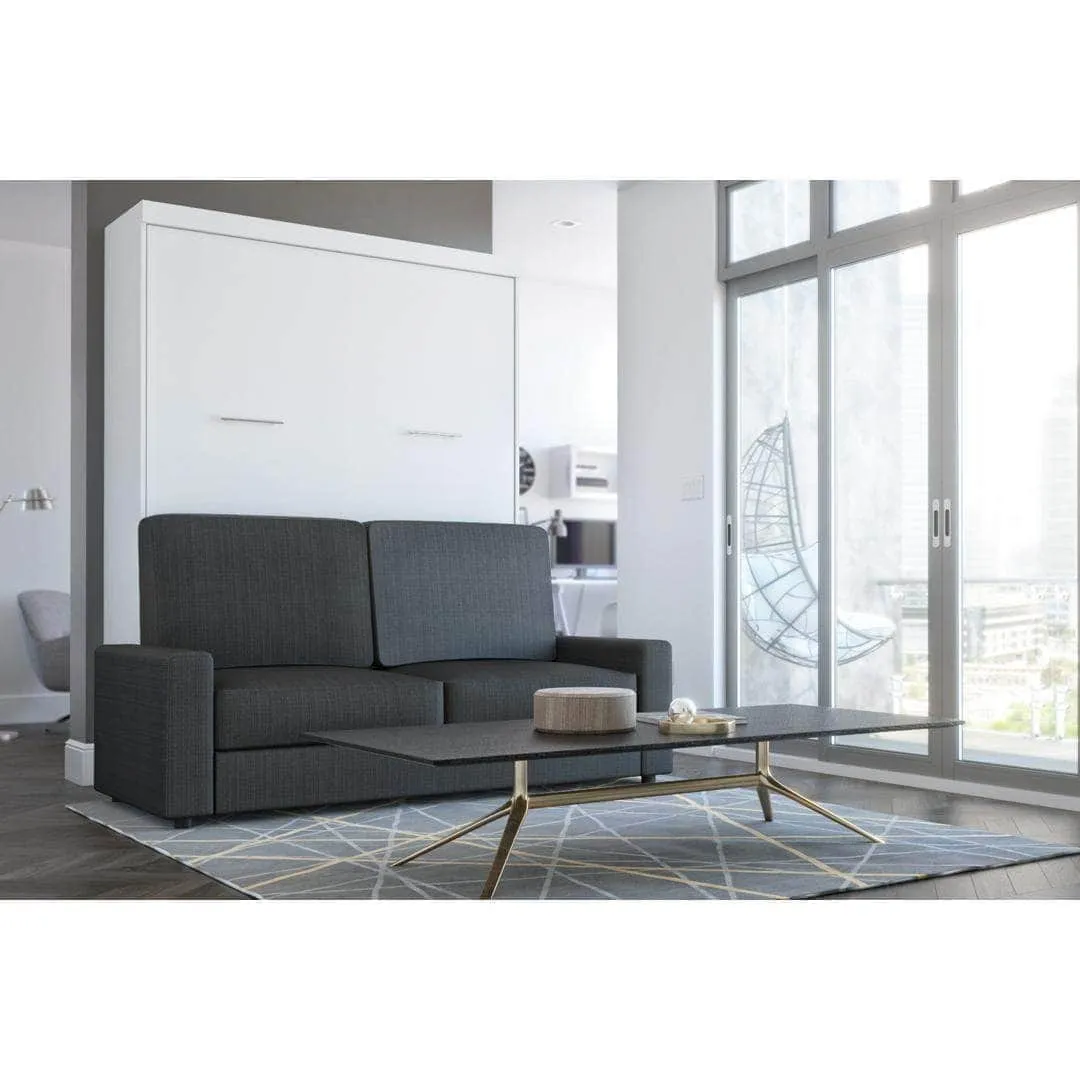 Nebula Queen White Murphy Wall Bed and Grey Sofa