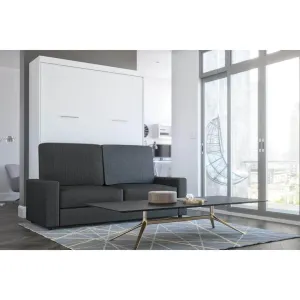 Nebula Queen White Murphy Wall Bed and Grey Sofa
