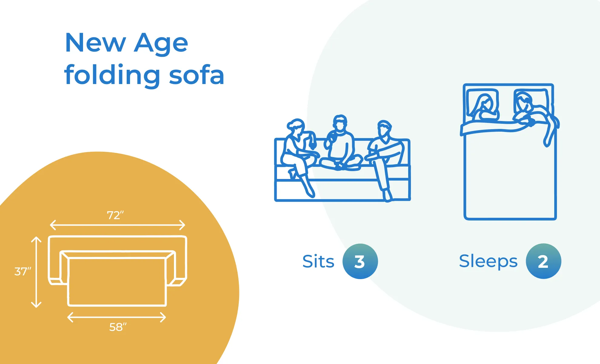 Uberlyfe New Age Folding Sofa Bed, Dotted Blue | 3 Seater | 3 Blue Medallion Cushion
