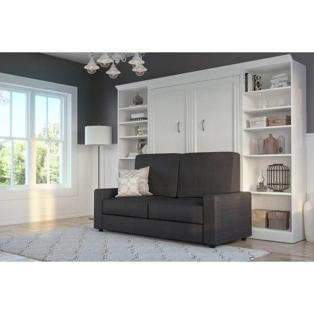 Versatile Full Murphy Wall Bed, 2 Storage Units and a Sofa (109“) - White