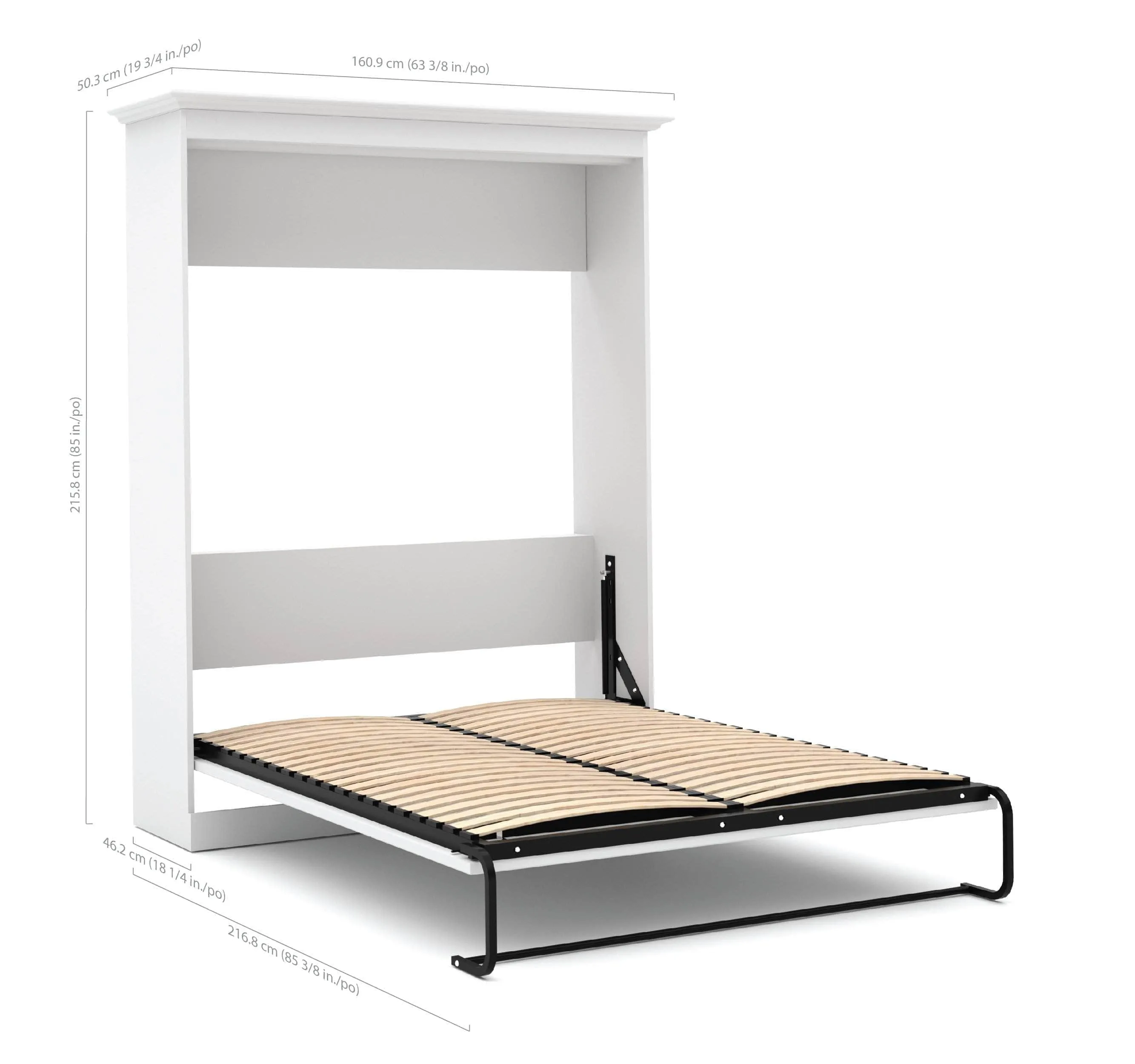 Versatile Full Murphy Wall Bed, 2 Storage Units and a Sofa (109“) - White
