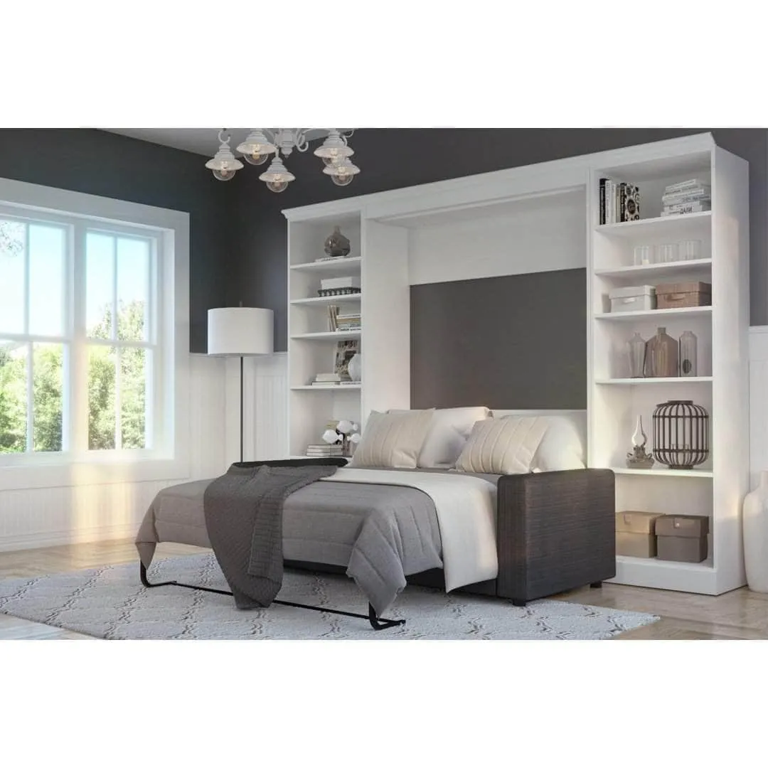 Versatile Full Murphy Wall Bed, 2 Storage Units and a Sofa (109“) - White