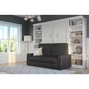 Versatile Full Murphy Wall Bed, 2 Storage Units and a Sofa (109“) - White