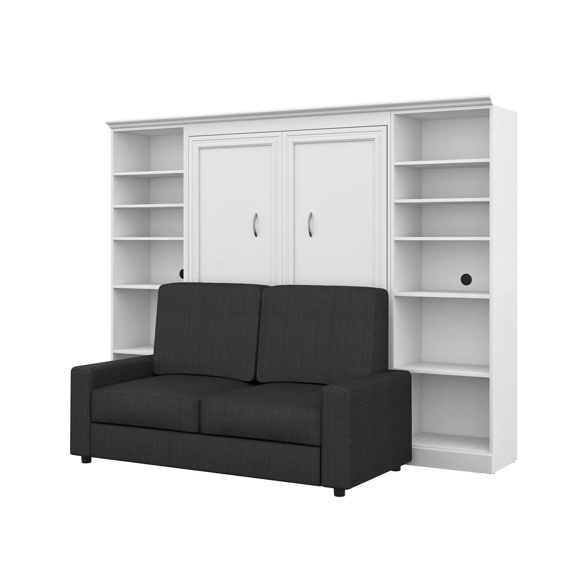 Versatile Full Murphy Wall Bed, 2 Storage Units and a Sofa (109“) - White